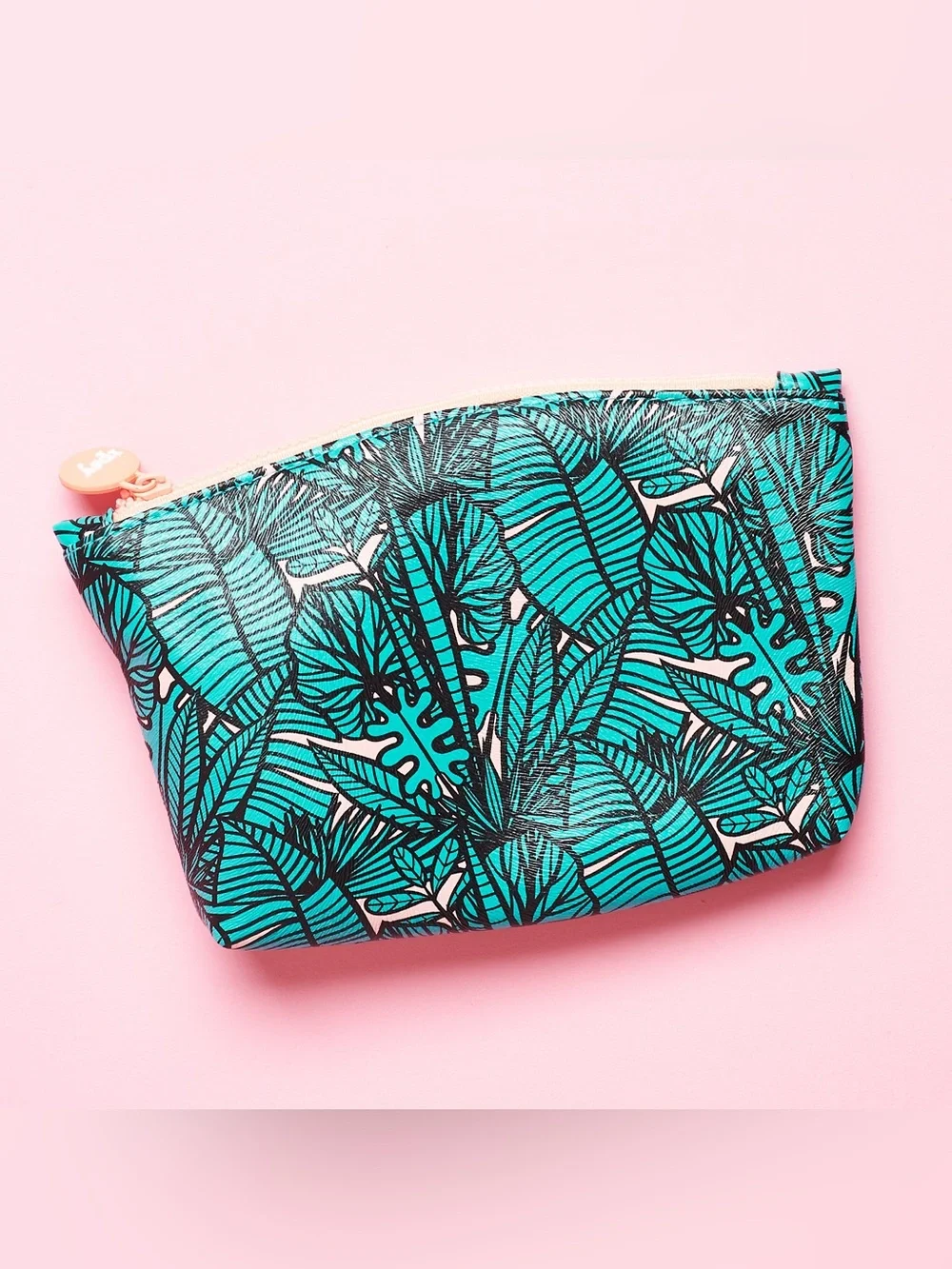 Ipsy Tropical Leaf Makeup Bag Cosmetic Pouch Travel Organizer Teal Pink